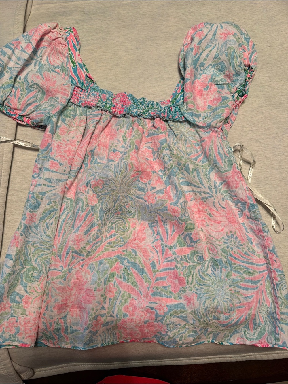 Lilly Pulitzer Pink, Blue & Green Smocked Neck Blouse - Picture 11 of 12